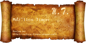Málics Timon névjegykártya